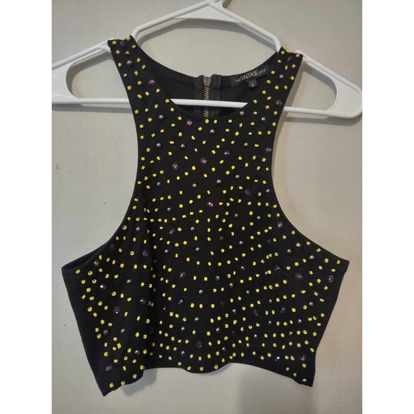The Vintage Shop Beaded Black Cropped Tank Size Large - Picture 1 of 4